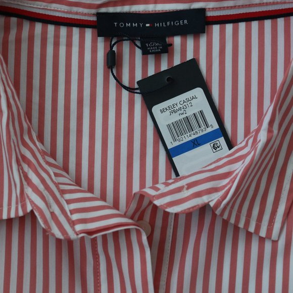 Tommy Hilfiger Blouse XL Top Shirt Flutter Sleeve Pink Striped Cotton New - Picture 3 of 5